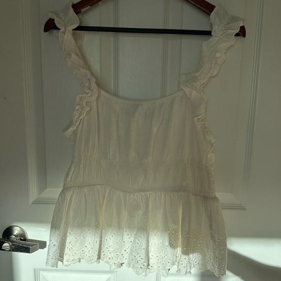 Old Navy White Eyelet Ruffle Strap Tank Top BOHO FAIRY Cottagecore 100% Cotton - Picture 2 of 6